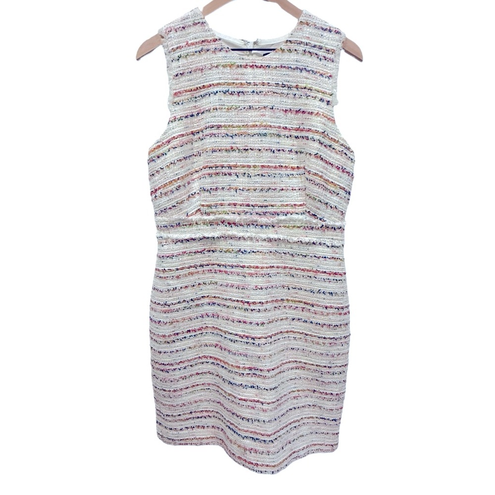 J. Crew White Tweed Multicolor-Striped Sheath Dress - Picture 2 of 12